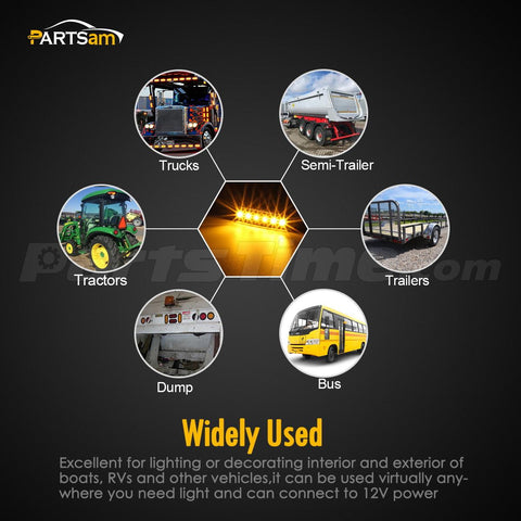 Image of Partsam 4Pcs 3.8" Thin Amber 6 LED Side Marker Clearance Lights Indicators for 12V Trucks Trailers Lorry Van Bus Pickup, Smoked Lens,