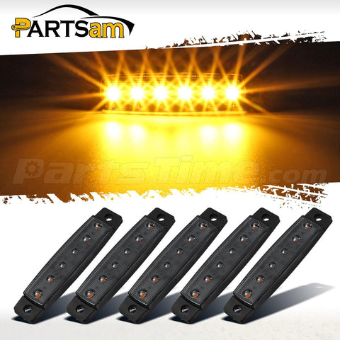 Image of Partsam 4Pcs 3.8" Thin Amber 6 LED Side Marker Clearance Lights Indicators for 12V Trucks Trailers Lorry Van Bus Pickup, Smoked Lens,