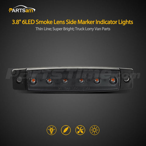 Image of Partsam 4Pcs 3.8" Thin Amber 6 LED Side Marker Clearance Lights Indicators for 12V Trucks Trailers Lorry Van Bus Pickup, Smoked Lens,