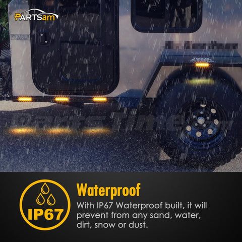 Image of Partsam 4Pcs 3.8" Thin Amber 6 LED Side Marker Clearance Lights Indicators for 12V Trucks Trailers Lorry Van Bus Pickup, Smoked Lens,