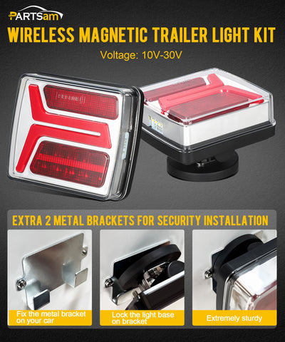 Image of Partsam LED Wireless Trailer Lights Kit Magnetic Towing Tail Lights 58LED Universal Stop Turn Running Light with License Plate Light for Towing Trucks Trailers IP67 Waterproof 10-30V