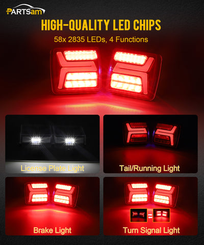 Image of Partsam LED Wireless Trailer Lights Kit Magnetic Towing Tail Lights 58LED Universal Stop Turn Running Light with License Plate Light for Towing Trucks Trailers IP67 Waterproof 10-30V