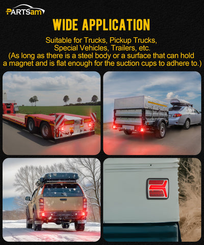 Image of Partsam LED Wireless Trailer Lights Kit Magnetic Towing Tail Lights 58LED Universal Stop Turn Running Light with License Plate Light for Towing Trucks Trailers IP67 Waterproof 10-30V