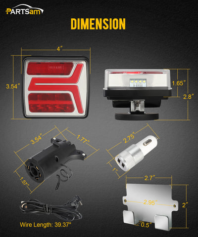 Image of Partsam LED Wireless Trailer Lights Kit Magnetic Towing Tail Lights 58LED Universal Stop Turn Running Light with License Plate Light for Towing Trucks Trailers IP67 Waterproof 10-30V