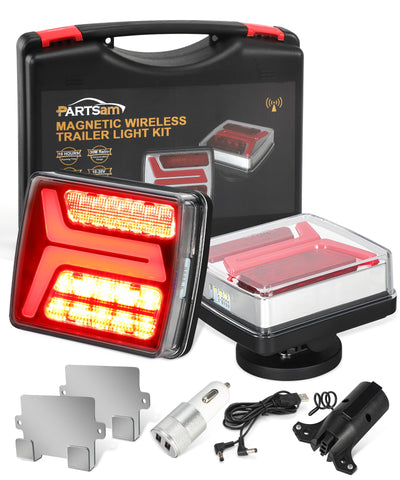 Image of Partsam LED Wireless Trailer Lights Kit Magnetic Towing Tail Lights 58LED Universal Stop Turn Running Light with License Plate Light for Towing Trucks Trailers IP67 Waterproof 10-30V