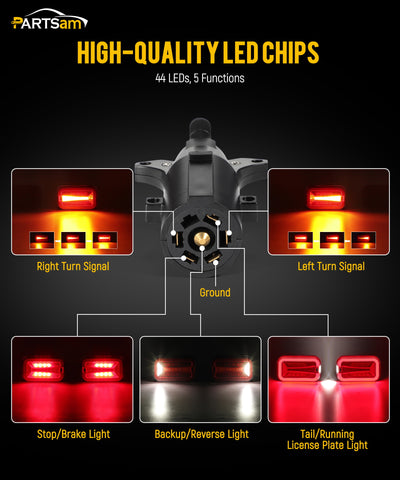 Image of Partsam Wireless LED Trailer Light Kit 4000mAh Battery, Portable Magnetic Rectangle Stop Turn Reverse License Towing Tail Lights w/Metal Bracket 7-Pin Plug for Trucks Trailers 12-24V IP67 Waterproof