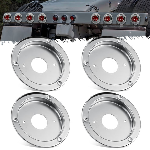 Image of Partsam 4Pcs Watermelon Lights Bunk Adapter, Stainless Steel Round Marker Light Bezel Cover, Mounting Bracket, Light Not Include