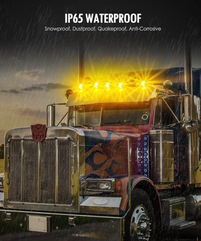 Image of Partsam Glass Watermelon Cab Lights Clear Lens Amber Torpedo LED Top Marker Hi/Low Beam Roof Turn Signal Lights with Die-Cast Chromium Alloy Base for Peterbilt Freightliner Mack Heavy Trucks (1PCS)
