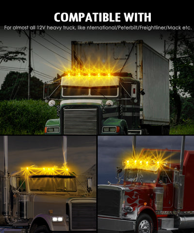 Image of Partsam Glass Watermelon Cab Lights Clear Lens Amber Torpedo LED Top Marker Hi/Low Beam Roof Turn Signal Lights with Die-Cast Chromium Alloy Base for Peterbilt Freightliner Mack Heavy Trucks (1PCS)
