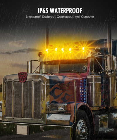 Image of Partsam Glass Watermelon Cab Lights Amber Torpedo LED Top Marker Hi/Low Beam Roof Running Turn Signal Lights with Die-Cast Chromium Alloy Base for Peterbilt Freightliner Mack Heavy Trucks (1PCS)