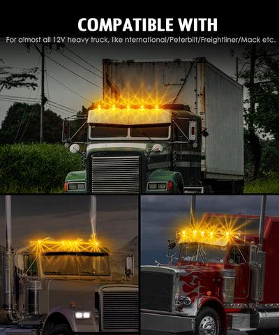 Image of Partsam Glass Watermelon Cab Lights Amber Torpedo LED Top Marker Hi/Low Beam Roof Running Turn Signal Lights with Die-Cast Chromium Alloy Base for Peterbilt Freightliner Mack Heavy Trucks (1PCS)