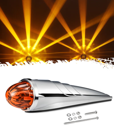 Image of Partsam Glass Watermelon Cab Lights Amber Torpedo LED Top Marker Hi/Low Beam Roof Running Turn Signal Lights with Die-Cast Chromium Alloy Base for Peterbilt Freightliner Mack Heavy Trucks (1PCS)