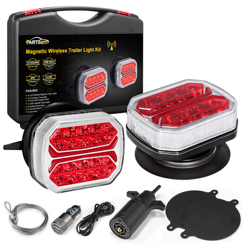 Image of Partsam Wireless Trailer Light Kit, Portable Magnetic Tail Lights for Towing, Stop Brake Turn Signal License Plate Tail Lights with Strong Magnets Suction Cup 7-Pin Plug for Trucks Trailers 12-24V