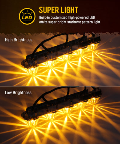 Image of Partsam 1 Pair Radius Style 21.5" Front Air Cleaner Light Bar with 5Pcs Glass Watermelon Lights, Stainless Steel Bracket, Amber Lens, Compatible with Peterbilt Kenworth Freightliner