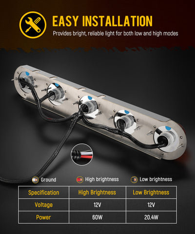 Image of Partsam 1 Pair Radius Style 21.5" Front Air Cleaner Light Bar with 5Pcs Glass Watermelon Lights, Stainless Steel Bracket, Amber Lens, Compatible with Peterbilt Kenworth Freightliner