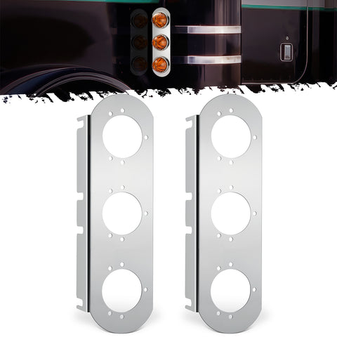 Image of Partsam 1 Pair 14“ Front Watermelon Air Cleaner Light Bar Brackets Compatible with Peterbilt Kenworth Freightliner, 3 Watermelon Light Cut-Outs, 304 Stainless Steel, Light Not Include