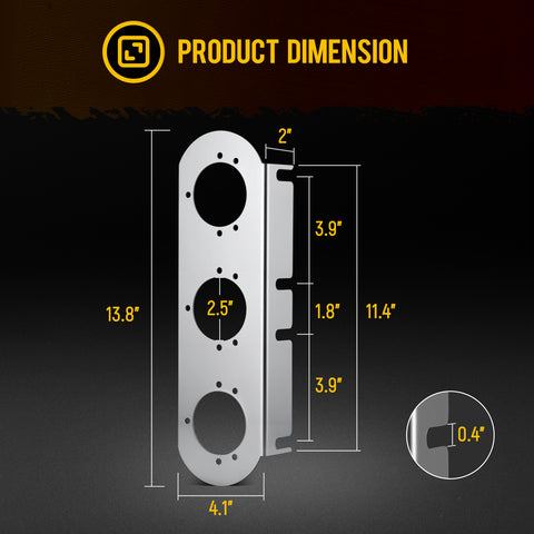 Image of Partsam 1 Pair 14“ Front Watermelon Air Cleaner Light Bar Brackets Compatible with Peterbilt Kenworth Freightliner, 3 Watermelon Light Cut-Outs, 304 Stainless Steel, Light Not Include