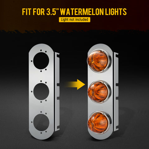 Image of Partsam 1 Pair 14“ Front Watermelon Air Cleaner Light Bar Brackets Compatible with Peterbilt Kenworth Freightliner, 3 Watermelon Light Cut-Outs, 304 Stainless Steel, Light Not Include