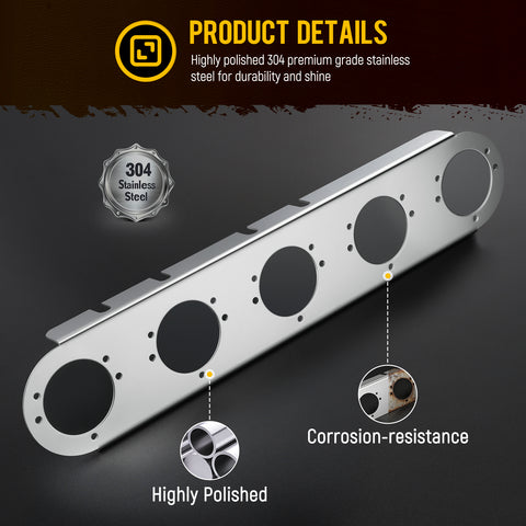 Image of Partsam 1 Pair 21.5" Front Watermelon Air Cleaner Light Bar Bracekts Compatible with Peterbilt Kenworth Freightliner, 5 Watermelon Light Cut-Outs, 304 Stainless Steel, Light Not Include