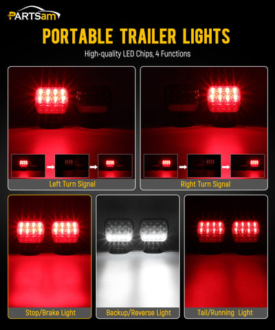 Image of Partsam Wireless LED Trailer Light Kit Magnetic Towing Tail Light Portable Universal Stop Turn Reverse Backup Smoked+Clear Lens w/ 7-Pin Plug Dual USB Charger for Trucks Trailers RVs 12-24V