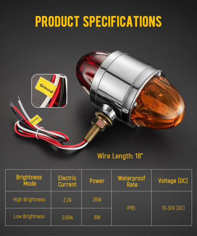 Image of Partsam 1x Glass Watermelon Light Dual Revolution Double-Face Amber Red LED Turn Signal Marker Light, Zinc Alloy Housing Amber Red Lens Post Mount for Peterbilt Freightliner Semi Truck Trailer, 10-30V