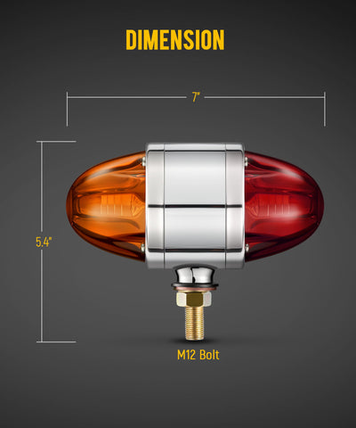 Image of Partsam 1x Glass Watermelon Light Dual Revolution Double-Face Amber Red LED Turn Signal Marker Light, Zinc Alloy Housing Amber Red Lens Post Mount for Peterbilt Freightliner Semi Truck Trailer, 10-30V