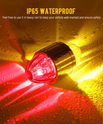 Image of Partsam 1x Glass Watermelon Light Dual Revolution Double-Face Amber Red LED Turn Signal Marker Light, Zinc Alloy Housing Amber Red Lens Post Mount for Peterbilt Freightliner Semi Truck Trailer, 10-30V