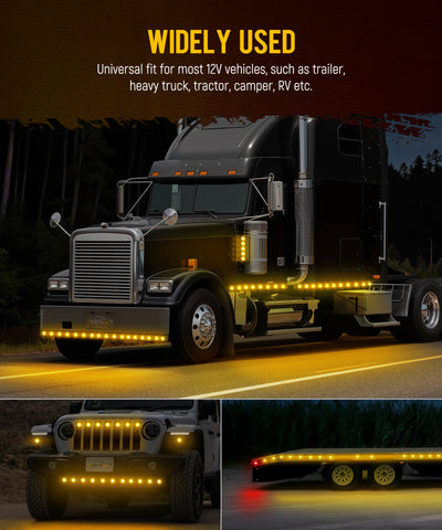 Image of Partsam 10 Pcs Amber Watermelon Side Marker LED Dual Function Strobe + Marker Lights, 12V Side Clearance Tail Griller Flash Lights Turn Signal Warning Waterproof Light for Trailer Truck RV