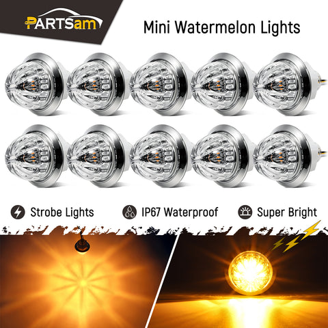 Image of Partsam 10 Pcs Amber Watermelon Side Marker LED Dual Function Strobe + Marker Lights, 12V Side Clearance Tail Griller Flash Lights Turn Signal Warning Waterproof Light for Trailer Truck RV