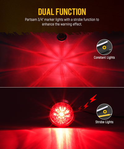 Image of Partsam 10 Pcs Red Watermelon Side Marker LED Dual Function Strobe + Marker Lights, 12V Side Clearance Tail Griller Flash Lights Turn Signal Warning Waterproof Light for Trailer Truck RV