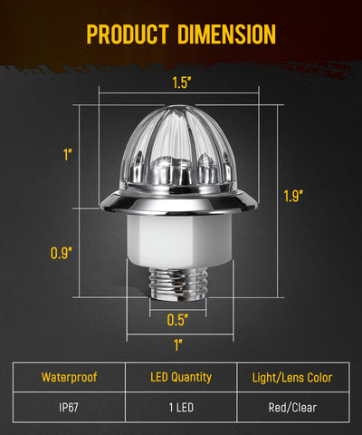 Image of Partsam 10 Pcs Red Watermelon Side Marker LED Dual Function Strobe + Marker Lights, 12V Side Clearance Tail Griller Flash Lights Turn Signal Warning Waterproof Light for Trailer Truck RV
