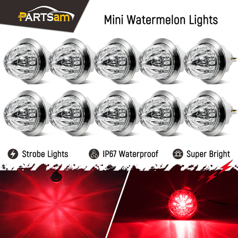Image of Partsam 10 Pcs Red Watermelon Side Marker LED Dual Function Strobe + Marker Lights, 12V Side Clearance Tail Griller Flash Lights Turn Signal Warning Waterproof Light for Trailer Truck RV
