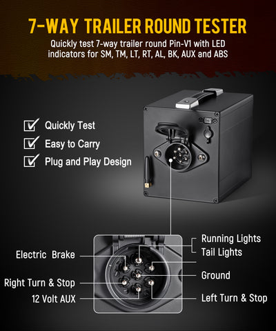 Image of Partsam Trailer Light Tester, Wireless Remote Control, Built-in 12V 10Ah Rechargeable Battery, IP65 Waterproof Case, Compatible with 7-Way Round Pin Connector