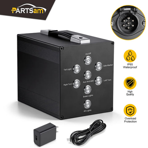 Image of Partsam Trailer Light Tester, Wireless Remote Control, Built-in 12V 10Ah Rechargeable Battery, IP65 Waterproof Case, Compatible with 7-Way Round Pin Connector