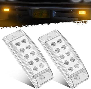 Partsam 2Pcs 6 Inch LED Marker Light Rectangle 10 LED Trailer Lights Clearance Light Dual Revolution Amber Marker to Blue Auxiliary Light, Clear Lens, Sealed Waterproof