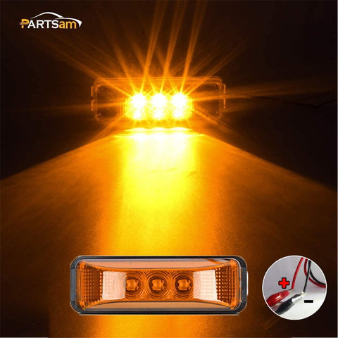 Image of Partsam Waterproof Truck Trailer LED Light Kits,Pairs Rectangular Stop Turn Tail Lights w/Wire &bracket+14.17" Red 3 Light 9 LED Stainless Steel ID Light Bar+2x3.9 Amber 3 LED Side Marker Lamps