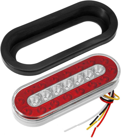 Image of Partsam 2 Pcs 6" inch Oval Truck Trailer Led Tail Stop Brake Lights Taillights Running Red and Amber Parking Turn Signal Lights, Sealed 6 inch oval led trailer tail lights w reflectors Flush Mount