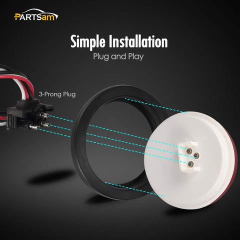 Image of Partsam 4Pcs 4 Inch Round Led Trailer Tail Lights Kit Red 12 LED Waterproof 4" Brake Stop Turn Tail Marker Trailer Lights Sealed Flush Mount for Truck RV Boat UTE UTV 12V Grommet Plug Included