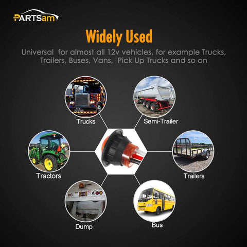 Image of Partsam 5pcs 3/4" Led Side Marker and Clearance Trailer Lights Air Dam Lights 3 wires Red 3 LED Sealed Auxiliary Stop Brake Tail Turn Signal lights Hardwired with Rubber Grommets