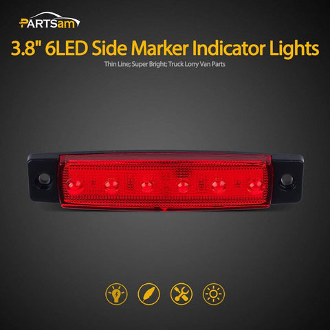 Image of Partsam 10Pcs Red 6 LED Side Marker Indicators Lights Rear Tail Light for Trailer Truck Lorry Camper RV, 3.8" Thin Clearance Thin lights, Marine Boat Utility Strip Light 12V