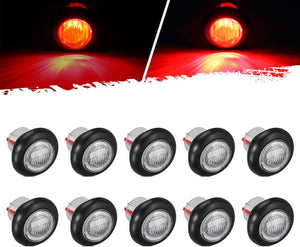 Partsam 10pc 3/4" Round Red Marker Light 3 Wire Clearance Light Indicator Light Bullet Marker Light for Truck RV Car Bus Trailer Van Caravan,12V, Clear Lens