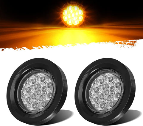 Image of Partsam 2 Pcs Clear Lens Amber LED 2.5" Round Clearance Side Marker Kits with Grommet and Wire Pigtail for Truck Trailer RV 12V