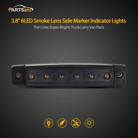 Image of Partsam 5Pcs 3.8" Thin Amber Led Side Marker Clearance indicator Lights 6 LED Smoke Lens Waterproof 12V Trailer Lorry Van Bus Boat Marine Led marker lights for trucks, Truck RV cab marker lights