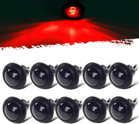 Image of Partsam 10X 3/4" Round Red LED Marker Lights Side Marker Clearance Indicators Bullet Light for Trailer Truck Car Bus Van Pickup RV Camper UTV ATV, Smoked Lens,12V