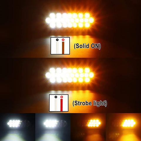 Image of Partsam 2 Pcs 6.5 Inch Oval Amber/White Strobe Lights 24LED Recessed with With Quad Flash Patterns for Truck Towing Trailer Lights Lamps, Rubber Grommets and 3-prong Wire Pigtails Included, 10V-30V