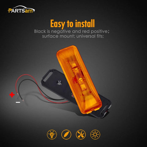 Image of Partsam 4x Waterproof Amber/Red 4LED Side Marker Light for Trailer Truck Boat DC12V - Slim Waist