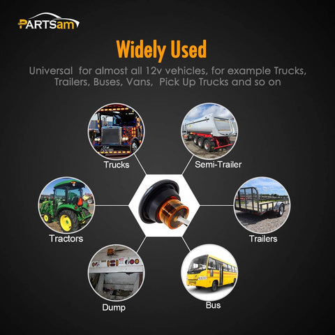 Image of Partsam 20x Amber Side Marker Light Clearance Light LED Amber with Plug, Sealed Mini Round 3/4" Inch Trailer Truck Led Marker Lights w Rubber Grommet Hot Spot