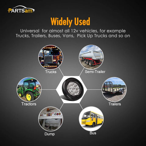 Image of Partsam Pair 2" Clear/Red Flush Mount Mini-Reflex Side Marker LED Light Truck RV Trailer 9LED w Grommet, Faceted Round Trailer Clearance Lights w Reflectors