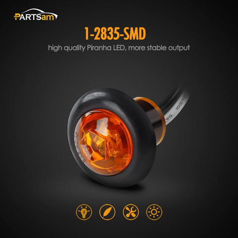 Image of Partsam 20x Amber Side Marker Light Clearance Light LED Amber with Plug, Sealed Mini Round 3/4" Inch Trailer Truck Led Marker Lights w Rubber Grommet Hot Spot