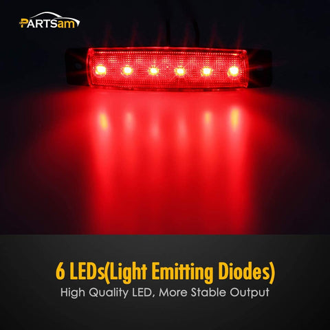 Image of Partsam 10Pcs Red 6 LED Side Marker Indicators Lights Rear Tail Light for Trailer Truck Lorry Camper RV, 3.8" Thin Clearance Thin lights, Marine Boat Utility Strip Light 12V